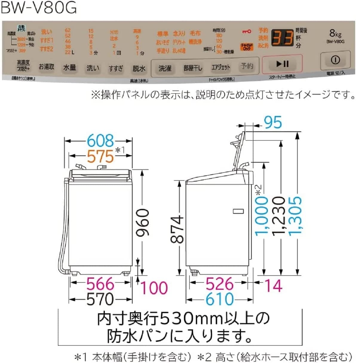 操作パネルと寸法